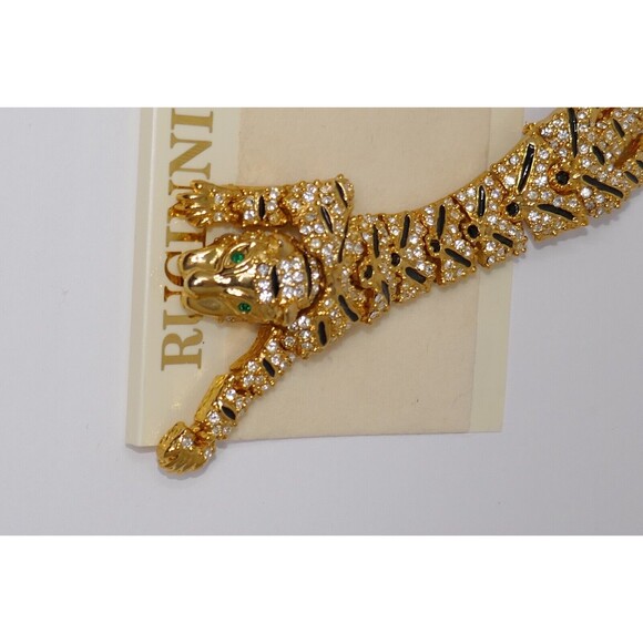 Rucinni Gold Tone Crystal Rhinestones Articulated Cat Tiger 7.5" Brooch Pin - Picture 6 of 10